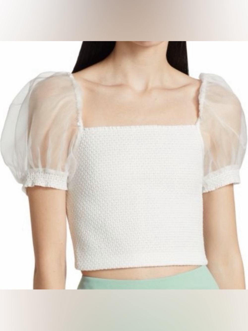 Alice + Olivia: White Smocked Crop Top